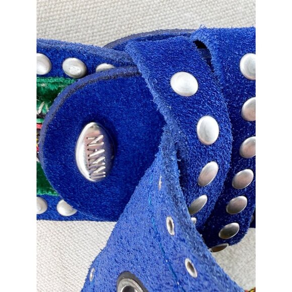 Nanni Blue Suede Embroidered Boho Belt S - Picture 3 of 9
